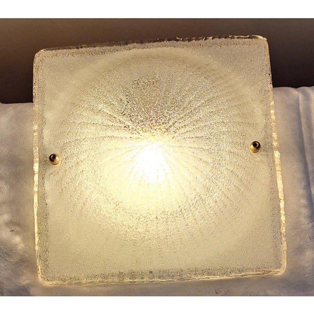 1970s Flat Vintage Italian Ceiling Lamp with Square Curved Ice Glass Shade, 1970s For Sale - Image 5 of 7