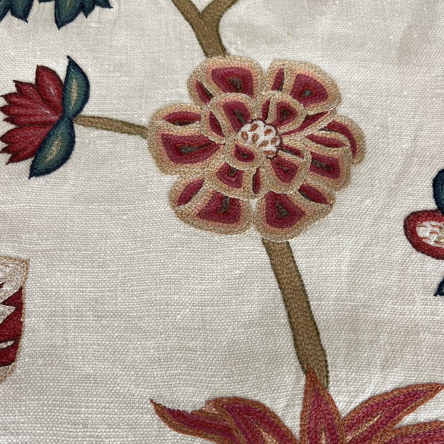 Chelsea Textiles Lilies Magnolia & Chrysanthemums Hand Embroidered Linen Fabric- 3 Yards For Sale - Image 4 of 8