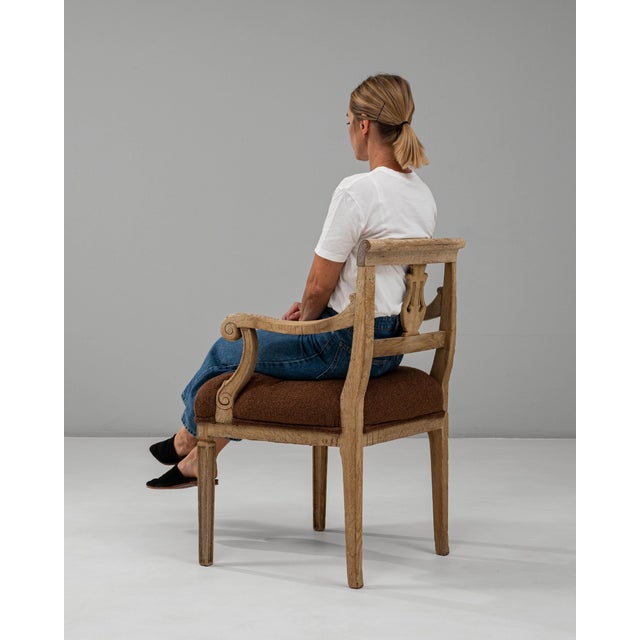 19th Century 19th Century French Neoclassical Oak Upholstered Armchair With Lyre Back For Sale - Image 5 of 18