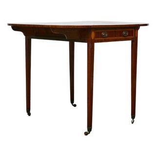 Early 19th Century Regency Mahogany Pembroke Table with Satinwood Inlay and Casters For Sale