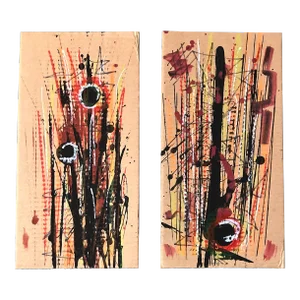 Contemporary Set of 2 Abstract Paintings on Cardboard-A Pair