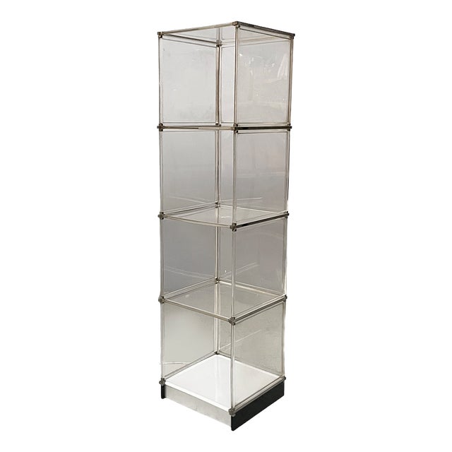 Space Age Italian Bookcase with Lamp in Acrylic Glass and Metal, 1970s For Sale