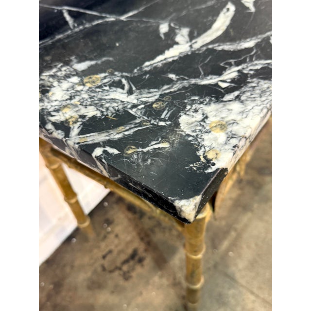 Italian Gilt Bamboo Mirror With Black Marble Console and Leaf Motif, Mid-Century Design For Sale - Image 10 of 12