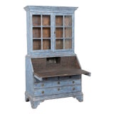 Mid 19th Century Swedish Blue Painted Pine Secretary For Sale