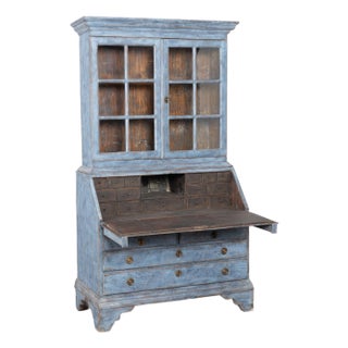 Mid 19th Century Swedish Blue Painted Pine Secretary For Sale