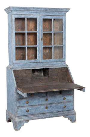 Mid 19th Century Swedish Blue Painted Pine Secretary