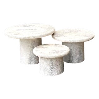 Vintage Textured Faux Stone Side Tables For Sale