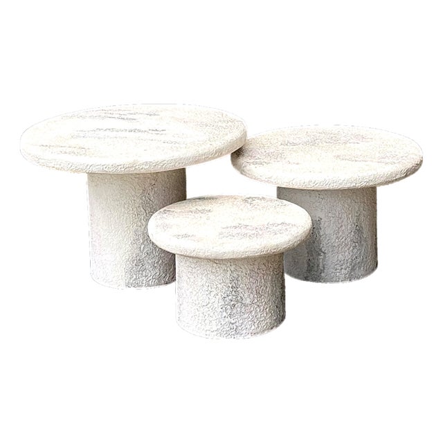Vintage Textured Faux Stone Side Tables For Sale