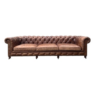 Large Brown Leather 3-Seater Chesterfield Sofa, 1980s For Sale