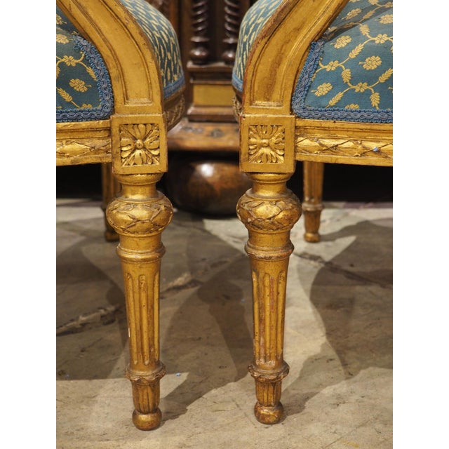Pair of 19th Century French Giltwood Louis XVI Style Médaillon Armchairs For Sale - Image 9 of 12