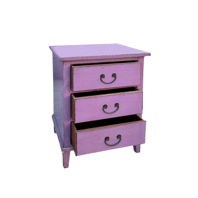 2000 - 2009 Distressed Lavender Purple 3 Drawers Flare Legs End Table Nightstand For Sale - Image 5 of 5