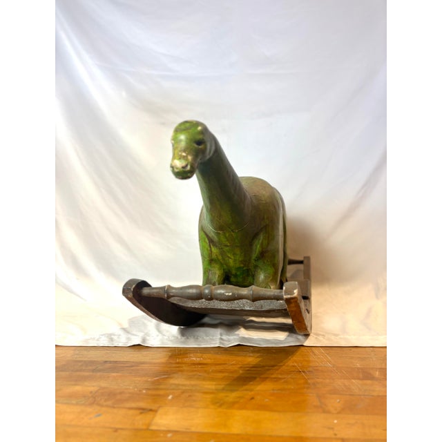 Antique Hand Carved Wooden Dinosaur - Folk Art Children's Rocker For Sale - Image 12 of 12