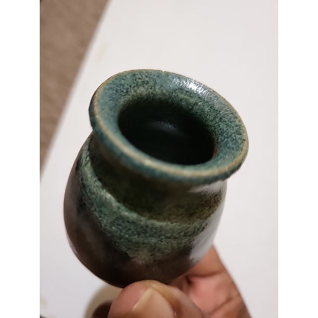 Ink Blue Vintage Miniature Studio Art Pottery Bud Vase For Sale - Image 8 of 10