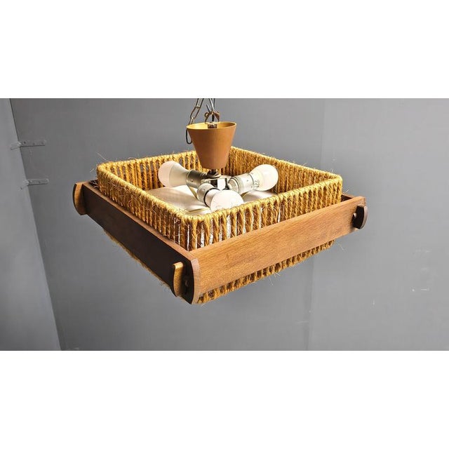 Raffia Bast, Wood and Acrylic Pendant Lamp from Temde, Switzerland, 1960s, Set of 2 For Sale - Image 3 of 12