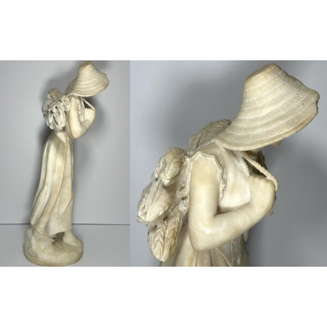 Stone 19th Century Adolfo Luchini Alabaster Sculpture: Italian Harvest Maiden, 20" For Sale - Image 7 of 10