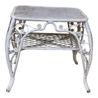 Vintage White Wicker Accent Coffee Table For Sale