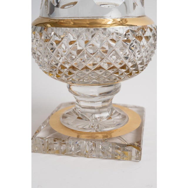 Hollywood Regency Vintage Cut Crystal Urn Vase With Gold Rim Trim, Footed Pedestal Base For Sale - Image 3 of 7