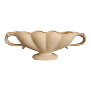 Rare Fulham Pottery Sculptural Bowl, Hand-Signed Adler Ware, Spry-Era English Art Pottery Centrepiece, Unglazed Cream Vessel For Sale