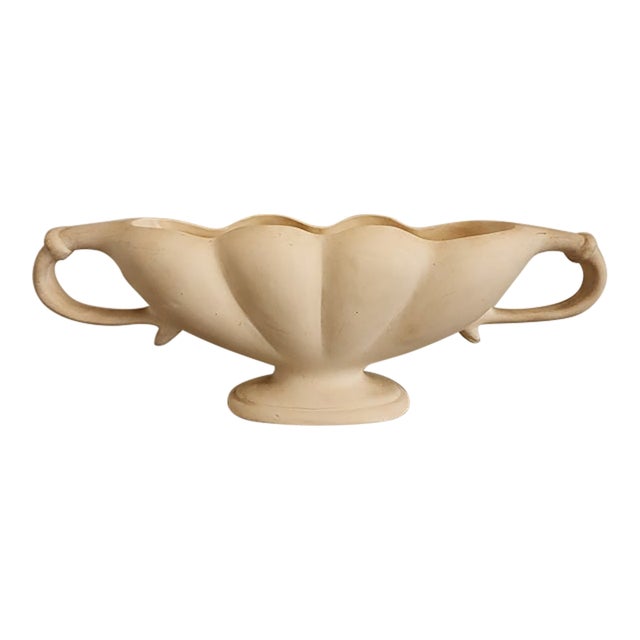 Rare Fulham Pottery Sculptural Bowl, Hand-Signed Adler Ware, Spry-Era English Art Pottery Centrepiece, Unglazed Cream Vessel For Sale