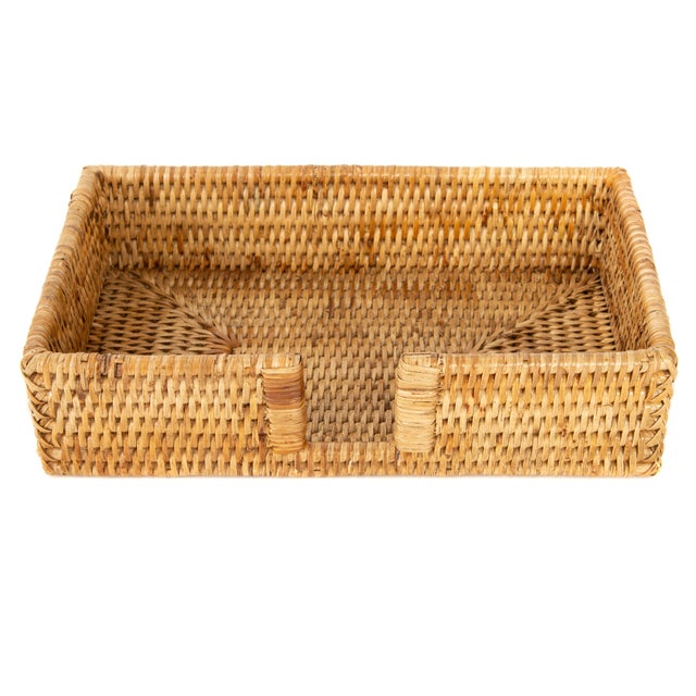 Artifacts Rattan Guest Towel/Napkin Holder With Cutout - Honey Brown For Sale In Houston - Image 6 of 6