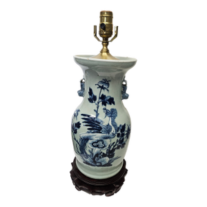 Antique Chinese Celadon Blue Decorated Vase as a Lamp