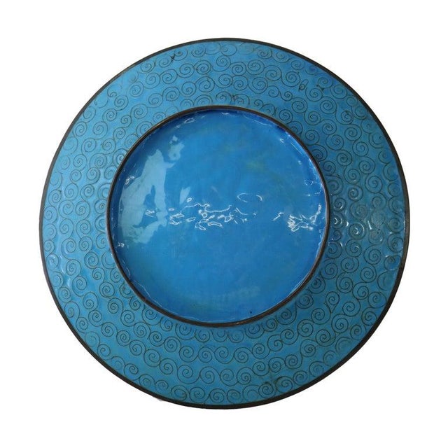 Antique Chinese Floral & Figural Cloisonne Enameled Plate C1920 For Sale - Image 6 of 6