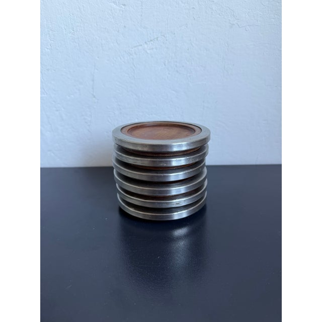 Jean Dobré Jacaranda and Stainless Steel Coasters for Tropic-Art - Set of Six For Sale - Image 12 of 12