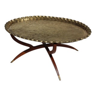 Islamic Ottoman with Brass Table Tray, 1950s For Sale