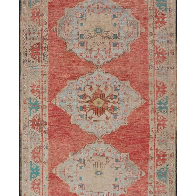 Vintage Turkish Oushak Gallery Runner With Floral's in Orange and Green 4'7 X 10'3 For Sale - Image 4 of 12