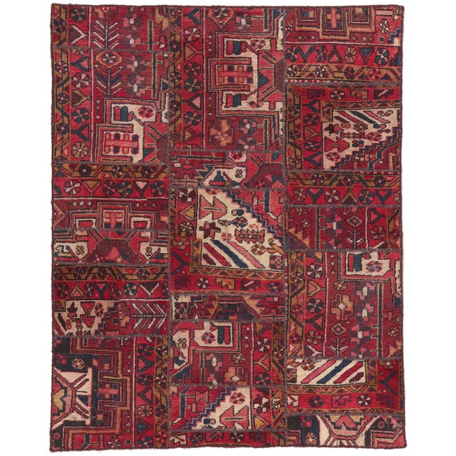 Mid 20th Century Vintage Persian Patchwork Rug, 04'03 X 05'04 For Sale - Image 10 of 10