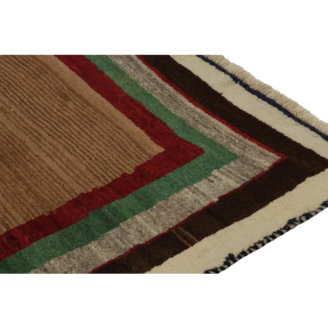 1950s 1950s Vintage Gabbeh Tribal Rug in Brown Open Field With Red, Green & Gray Borders For Sale - Image 5 of 8