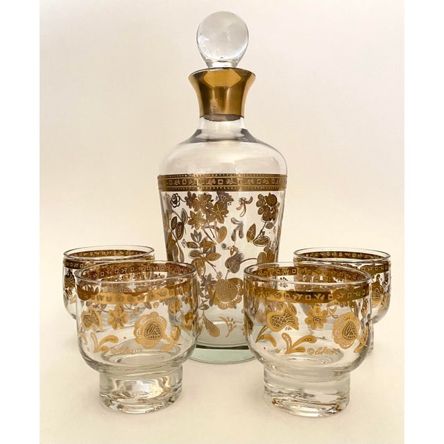Mid-Century Modern Mid-Century Modern Culver Chantilly Decanter Set With Four Footed Glasses For Sale - Image 3 of 8