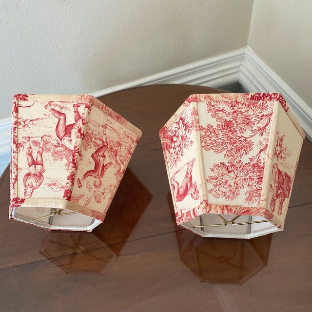 Late 20th Century French Toile Sconces Lamp Shades ~ a Pair For Sale - Image 12 of 12