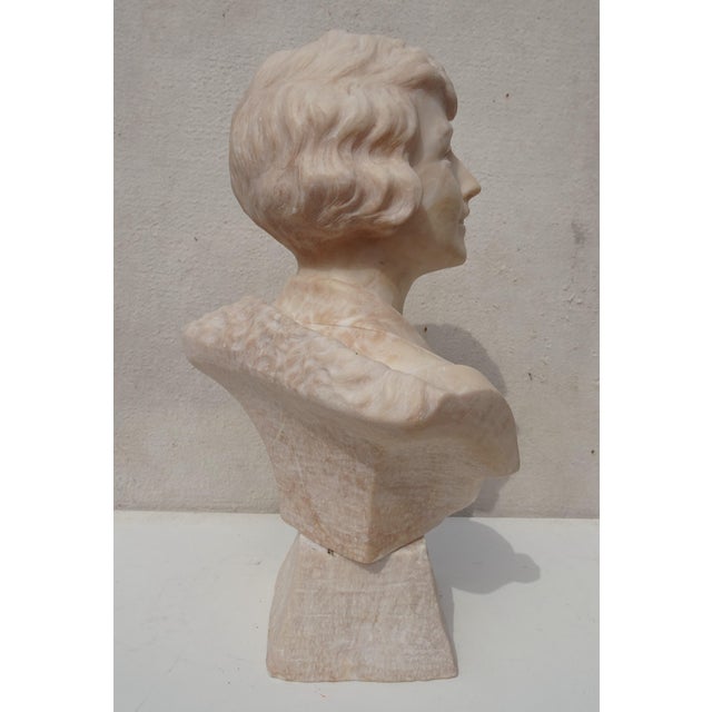 1920s Italian Artist, Large Art Deco Carved Bust of Woman, 1920s-1940s, Alabaster For Sale - Image 5 of 18