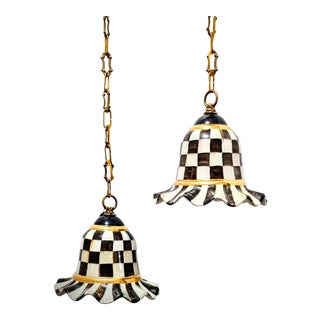 Vintage 1980s Mackenzie-Childs Courtly Check Pendant Lamps - Set of 2 For Sale