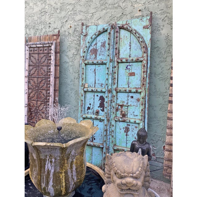 Antique Indian Turquoise Wood Doors For Sale - Image 11 of 12