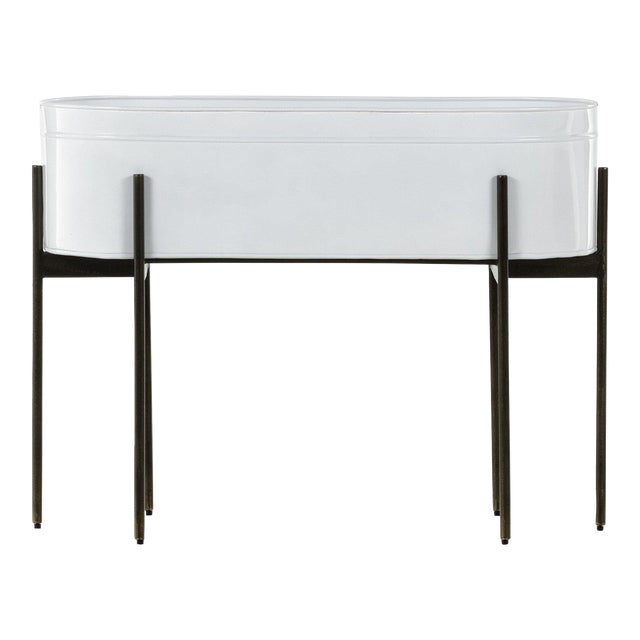 Four Hands Jed Large Planter - Weathered Brass and White High Gloss For Sale