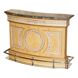 Mid-Century Modern Chrome Home Cocktail Bar with Marble Top For Sale