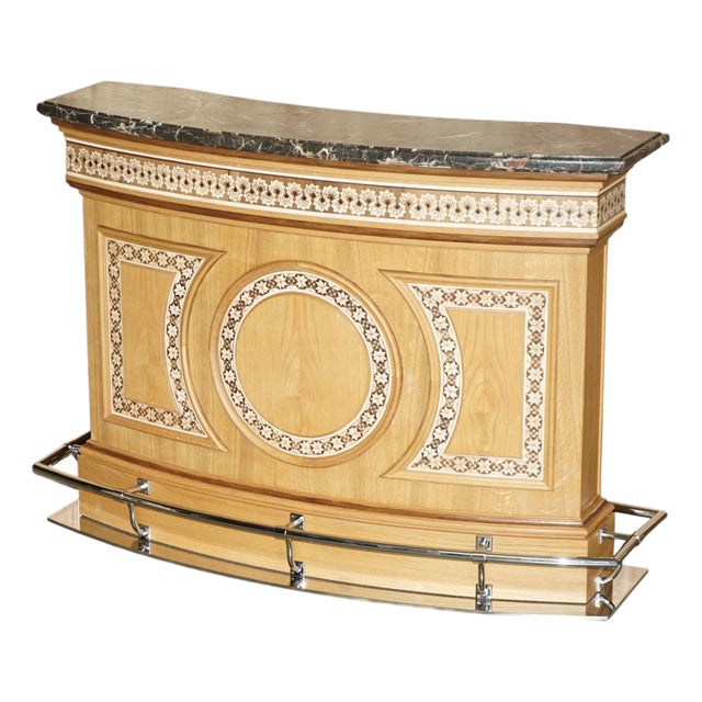 Mid-Century Modern Chrome Home Cocktail Bar with Marble Top For Sale