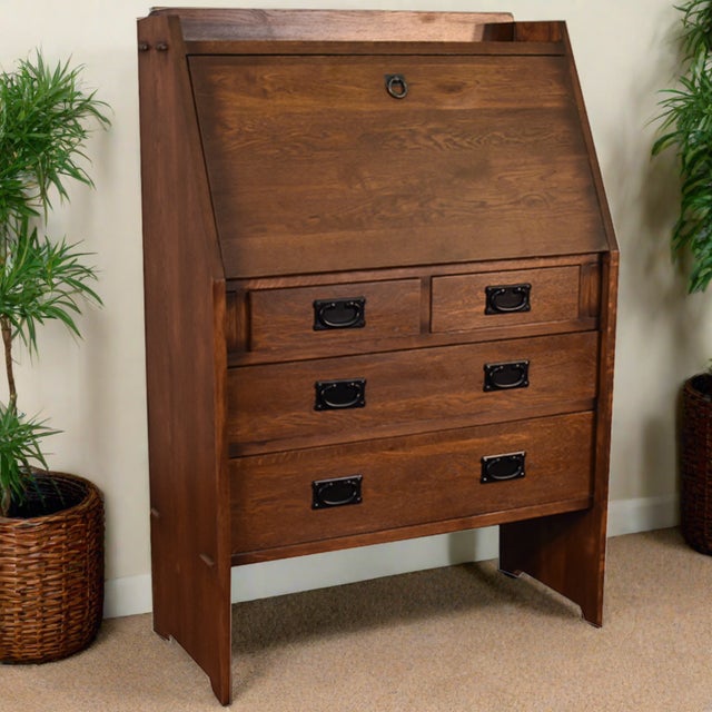 Arts and Crafts Mission Solid Oak Secretary Desk - Dark Brown For Sale - Image 9 of 9