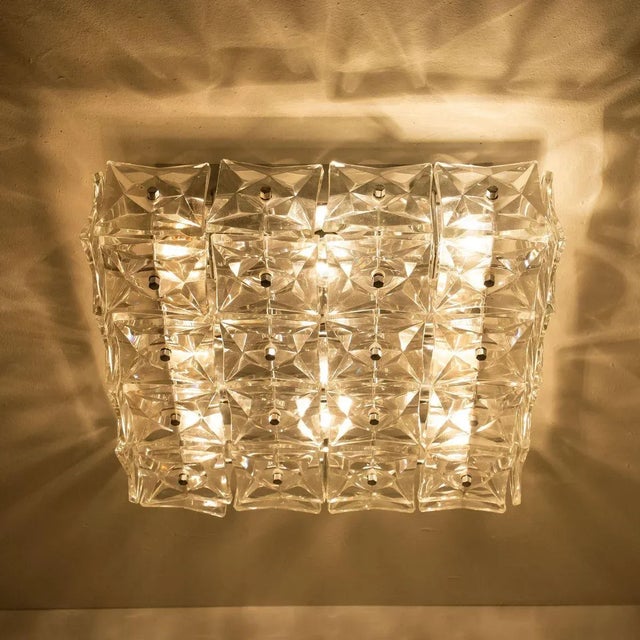 Kinkeldey Large Nickel Crystal Glass Flush Mount Lights from Kinkeldey, 1970 For Sale - Image 4 of 18