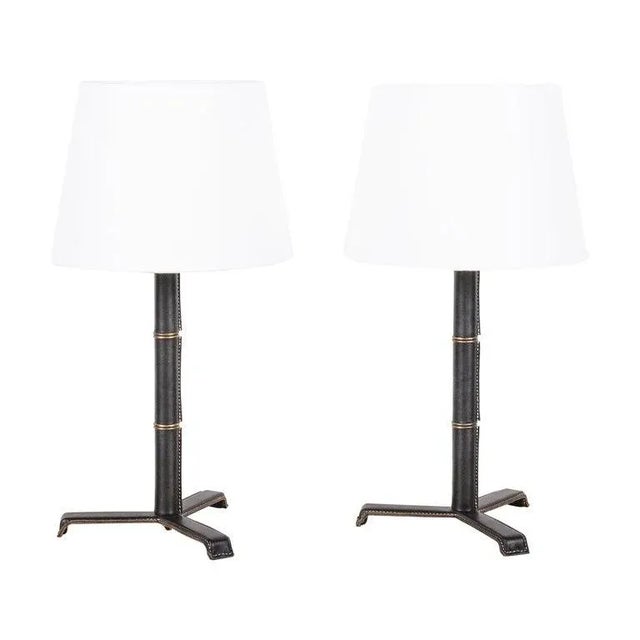 Metal Pair of 'Sellier' Stitched Black Leather Lamps by Design Frères For Sale - Image 7 of 7