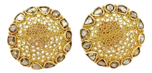 Chocolate Rose Cut Diamonds 18k Yellow Gold Dome Earrings, 2 Pieces