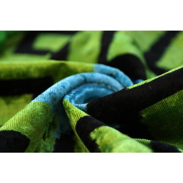 Mid-Century Modern Greek Key Velvet Pillow in Green & Blue – Handmade 24x24 Inch Square For Sale - Image 3 of 8