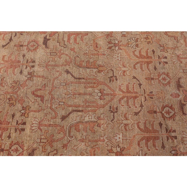 Beige Fine Antique Indian Amritsar Orange, Brown Hand Knotted Wool Rug For Sale - Image 8 of 9