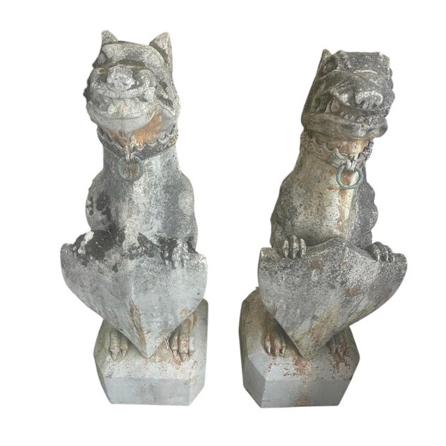 Gothic 1990s Pair of Gothic Revival Cast Stone Seated Grotesque Garden Guardians For Sale - Image 3 of 8