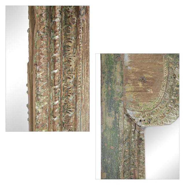 Wood Large Antique Mirror in Patinated Solid Wood For Sale - Image 7 of 9