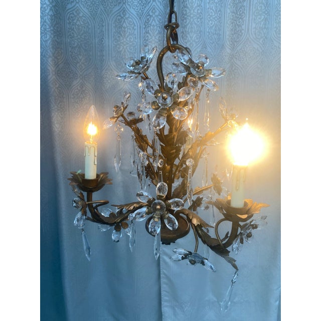 Vintage Circa 1920 French Crystal Flowers Chandelier For Sale - Image 10 of 13
