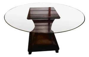 Large Dining Glass Table With Wooded Base