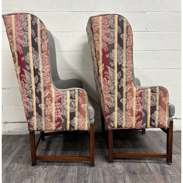 Vintage Georgian Style Transitional Style High Back Wingback Accent Chairs For Sale - Image 13 of 13